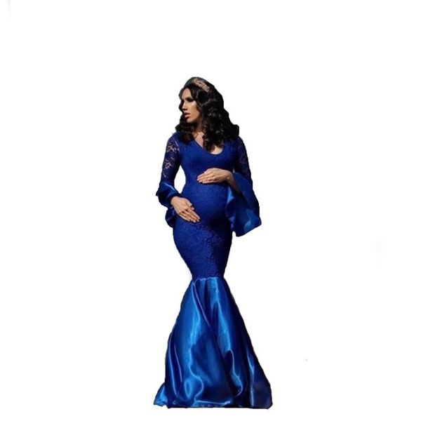 

womens 2021 formal lace maternity dresses split front long pregnancy pography dress pregnant women maxi gown for po props, White