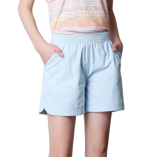 

women's shorts woman summer plus size mid elastic waist solid straight cotton lady thin short female spring oversized flax loose, White;black