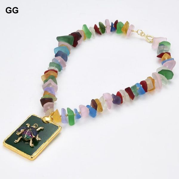 

pendant necklaces guaiguai jewelry mix color glass quartz rough raw nugget choker necklace green jade cz pave insect for women, Silver