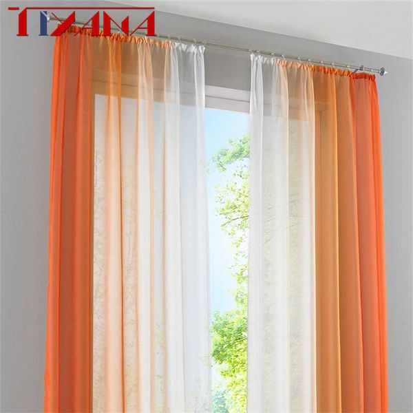 2 Panel fertiger Vorhang orange Farbverlauf Tüll für Wohnzimmer Schlafzimmer Küche kurz Kaffee D002#42 Pane 210712