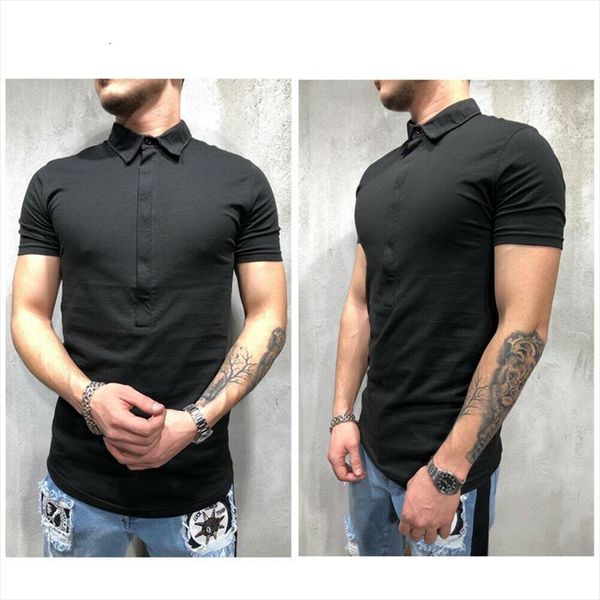 

boy slim fit shirts mens polos male pullovers solid button up casual short sleeve summer tees, White;black