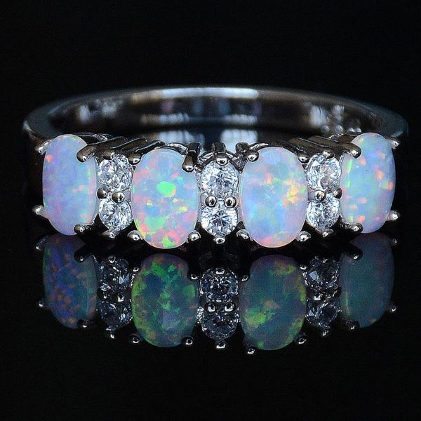

wedding rings elegant white fire opal for women, Slivery;golden
