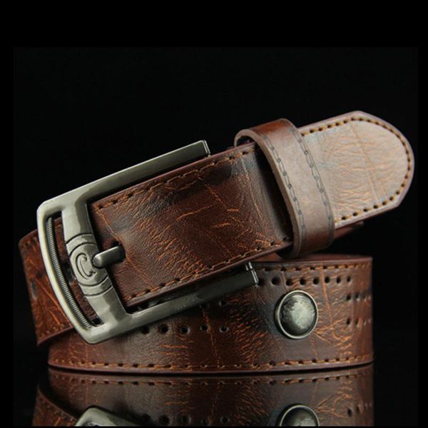 

belts men's denim casual belt hollow rivet punk style wide for fashion strap male jeans pu leather, Black;brown