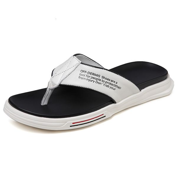 

slippers summer korean flip flops men's leather trend sandals outdoor antiskid leisure beach shoes t370, Black