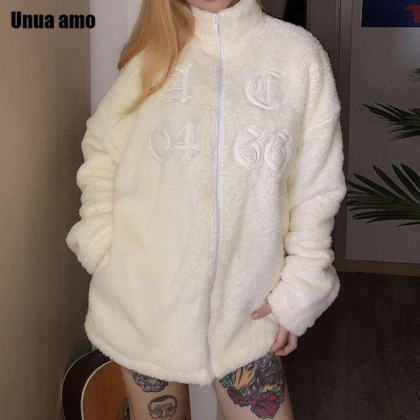 

women's fur & faux unua amo autumn winter women coat mujer chaqueta fashion loose embroidery zipper outerwear female warm plush jackets, Black