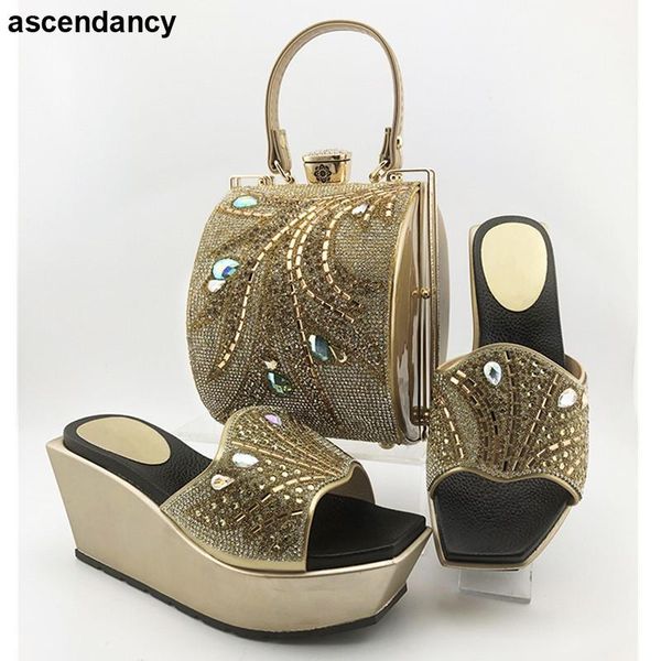 

dress shoes est fashion woman's sandals and bags set 2021 african design applique bag for party good quality, Black