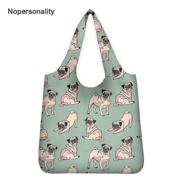 

nopersonality large capacity puppy pug shopping bags custom eco friendly folding grocery bag foldable travel shoulder handbags