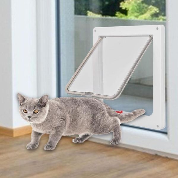 

cat carriers,crates & houses 4 way lockable dog security flap door l-xl kitten puppy pets plastic gate