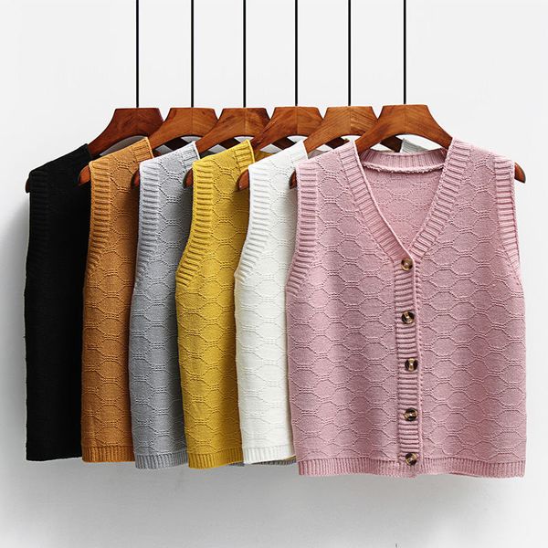 

women's knits & tees v-neck knitted wool button cardigan sweater vest women loose single-breasted diamond block lattice female spr, White