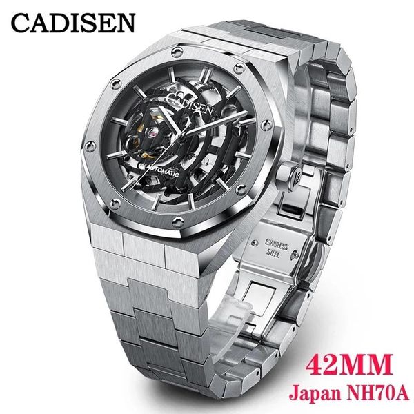 

wristwatches 2021 cadisen men's mechanical watches automatic wrist watch men stainless steel waterproof clock man japan nh70, Slivery;brown