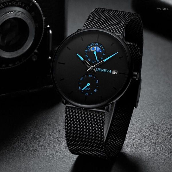 

men's simple color pointer calendar net with watch fashion round bamboo belt watches montre homme 2021 fjsl wristwatches, Slivery;brown