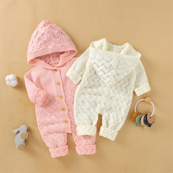 

jumpsuits 2021 autumn winter born baby boys girls bear ear knit romper hooded wool sweater jumpsuit warm cute outfit, Blue