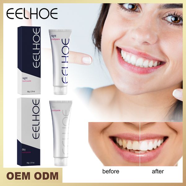

freight eelhoe oem odm day and night combination toothpaste for oral cleaning, repairing, removing yellow and tooth stains