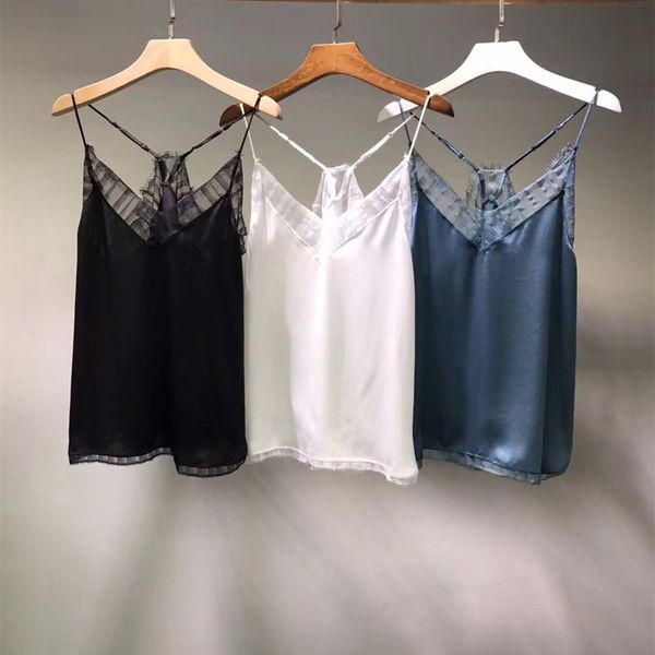 

100% silk brand fashion women high luxury summer elegant vintage eyelashes sling tank women's tanks & camis, White