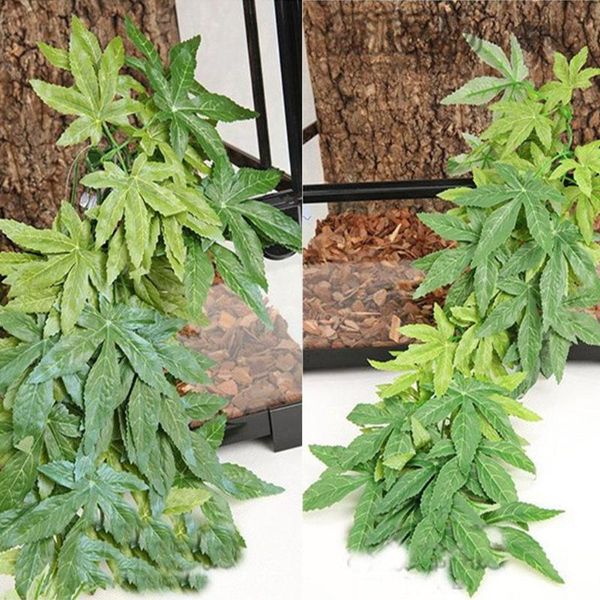 

decorations dishykooker simulation green hanging leaves for aquarium fish tank reptile feeder box decor