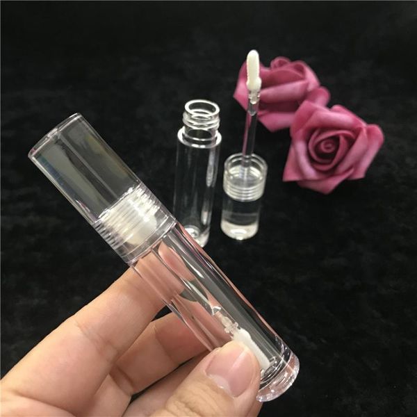 

storage bottles & jars round transparent lip gloss tube clear wand 4 ml empty plastic cosmetic lipgloss packing container refillable bottle