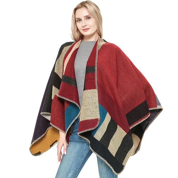 

scarves 133*137cm women cloak poncho wool cashmere capes shawl stylish and elegant vintage geometric print scarf drop, Blue;gray