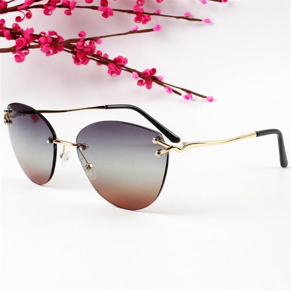 

sunglasses metal trimming women trendy rimless cat eye sun glasss vintage female gradient shades blue tea eyewear uv400, White;black
