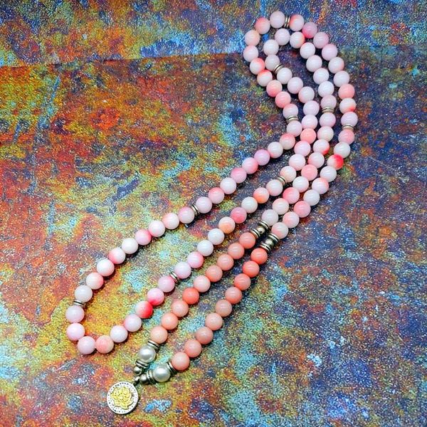 

link, chain 6mm 108 mala pearl natural peach blossom stone beads lotus buddha pendant necklace chakra yoga buddhist bracelet, Black