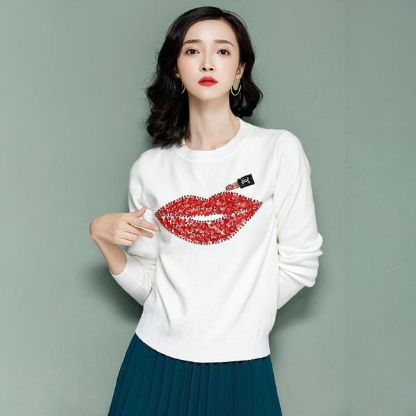 

autumn winter women sweaters petals beading colorful oral knitted good quality female o-neck england style pullover women's, White;black