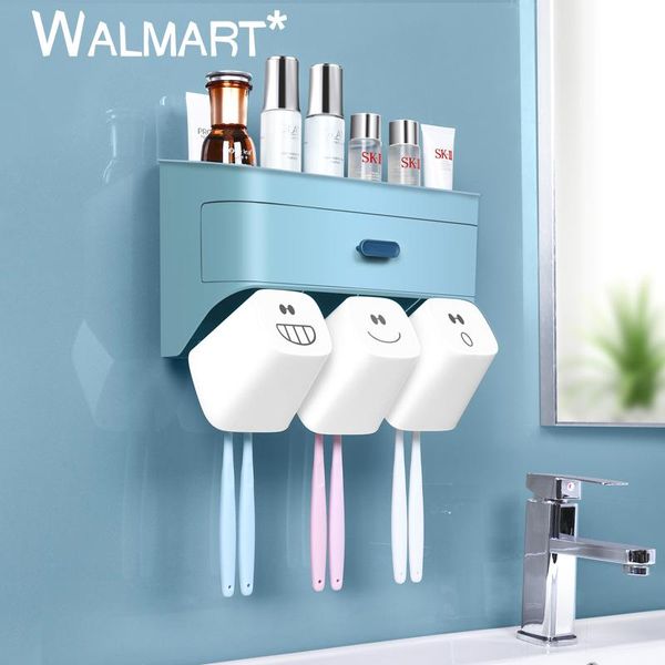 

bath accessory set nordic-style toothbrush storage holder large-capacity division drawer wall-mounted toothpaste rack with 3 washing cups