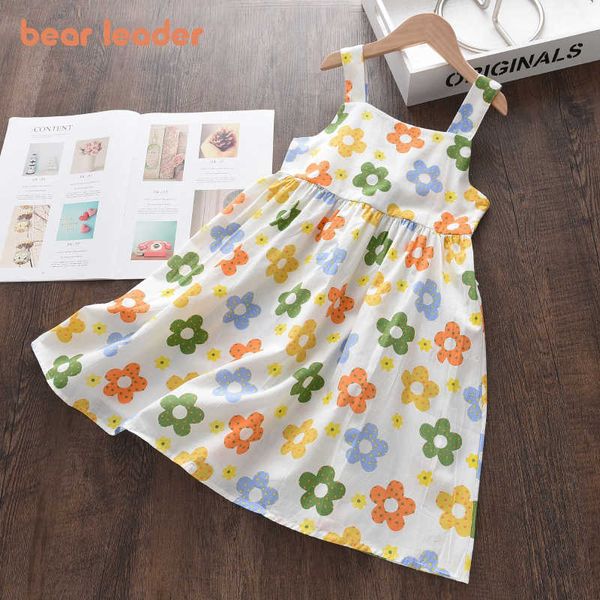 

bear leader summer girls floral dress party princess dress casual kids clothes bowtie backless kids costumes children vestidos 210708, Red;yellow