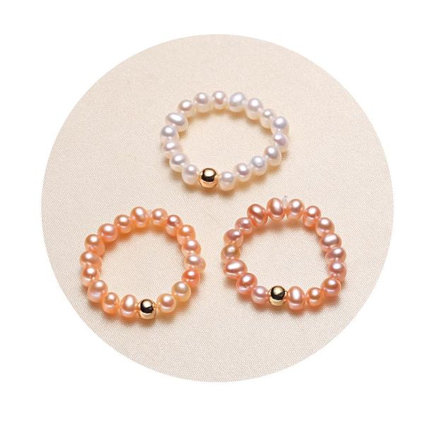 

cluster rings sale size adjustable elastic freshwater pearl ring finger jewelry nice party wedding gift present, Golden;silver