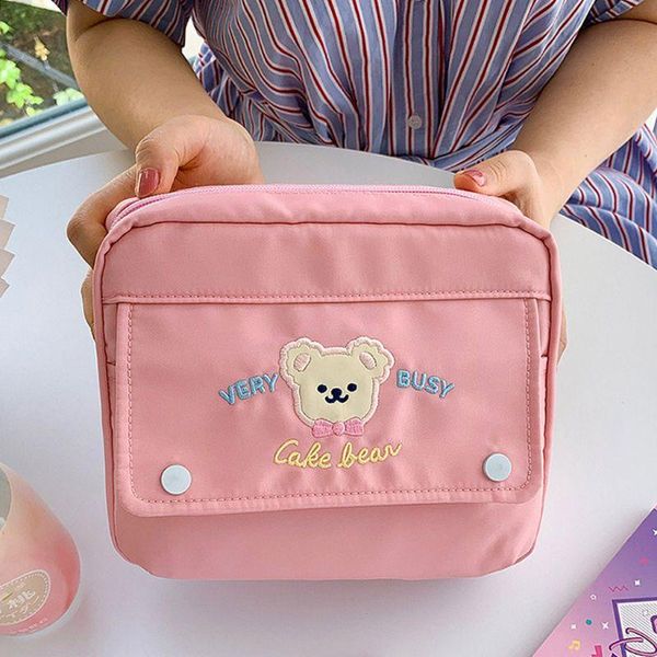 

cute large capacity nylon pencil case student stationery pouch bag cosmetic makeup organizer storage tool bags & cases