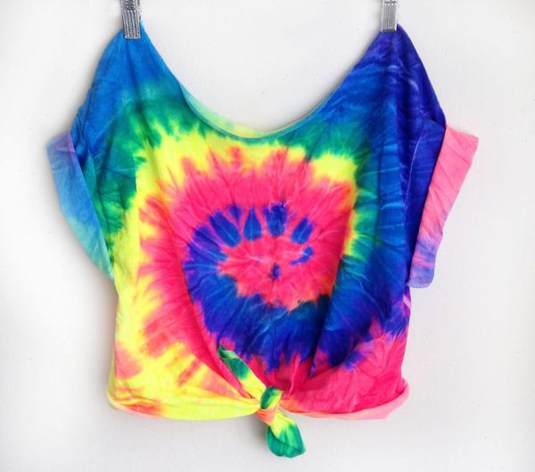 Arcobaleno Tie Dye T Shirt Donna Estate Moda Manica corta Psichedelico Hippie Rave Top Knot Beach Tee Streetwear Femme