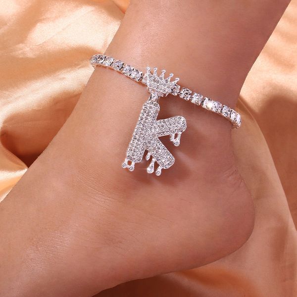 Stonesfans moda A-Z Inicial Anklet pulseira encantos pingente inteiro rapper strass carta tinta mulheres jóias indianas