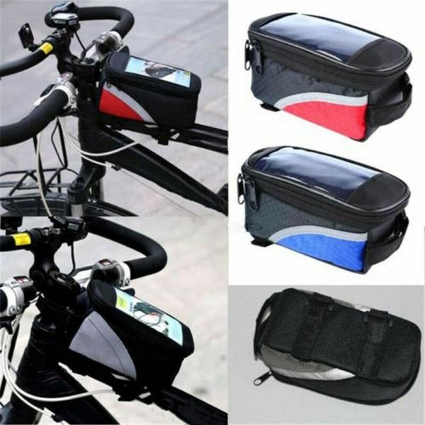 

cycling bags 3 colors bicycle front frame pannier tube bag waterproof mobile phone pouch holder mountain bike mtb