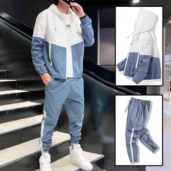 

men's jackets drop patchwork hip hop casual sets korean style 2 piece clothes men streetwear fitness male tracksuit 2r3d, Black;brown