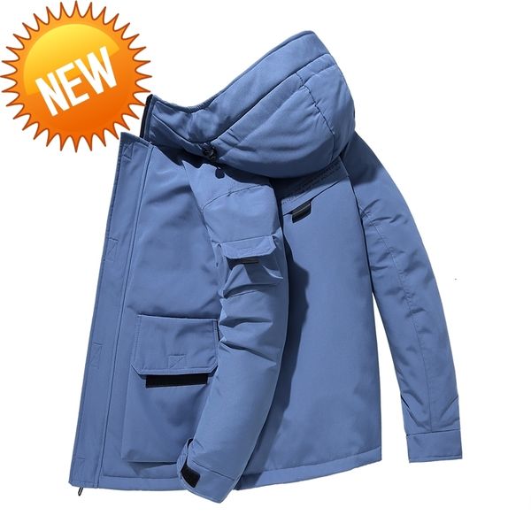 

winter hooded casual down jacket coat men solid warm white duck jackets black safari parka with hat outwear