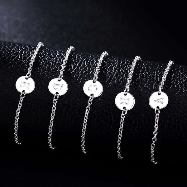 

hand catenary jsh plated 925 silver 26 english letters hangtag bracelet girl's anklet lh029, Black