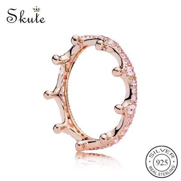 

cluster rings skute s925 sterling silver rose gold pink crystal magic crown princess ring for women trendy stackable finger party jewelry, Golden;silver