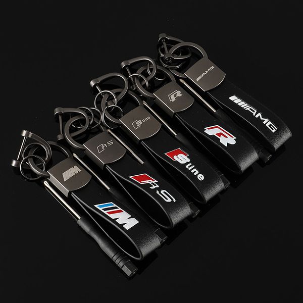 

m three color sports audi sline rs mercedes benz amg volkswagen r leather car key ring, Slivery;golden