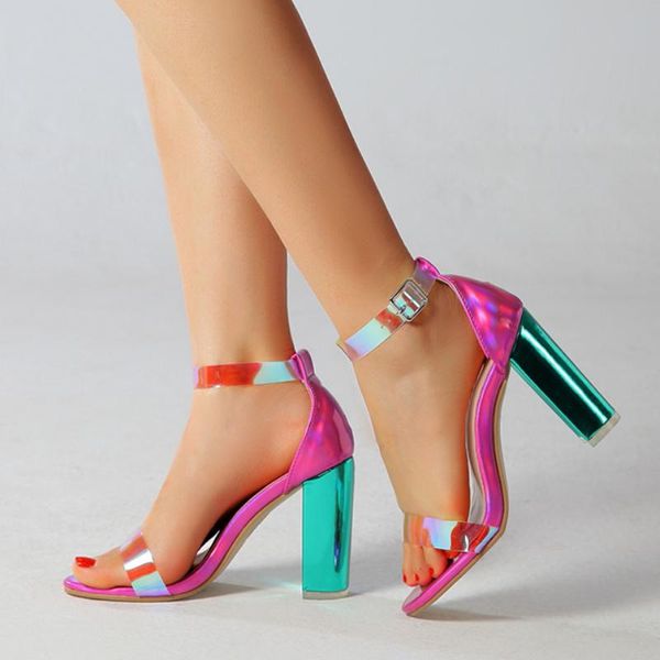 

sandals 2021 women shoes fashion mei red simple style pvc clear transparent strappy buckle high heels woman 35-42, Black