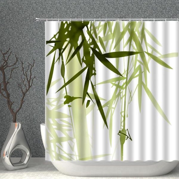 

bamboo shower curtain ink painting bathroom curtains waterproof polyester cloth green blue bamboos bath screen bathtub partition