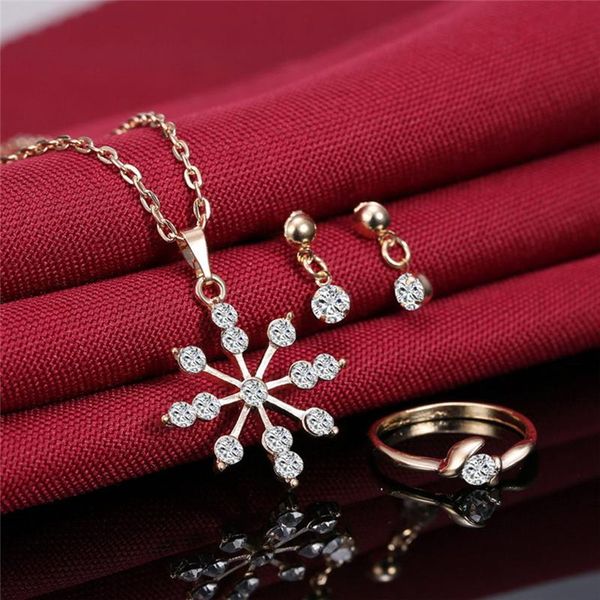 

earrings & necklace simple snowflake pendant earring ring women's jewelry set bride wedding party gold costume sets, Silver