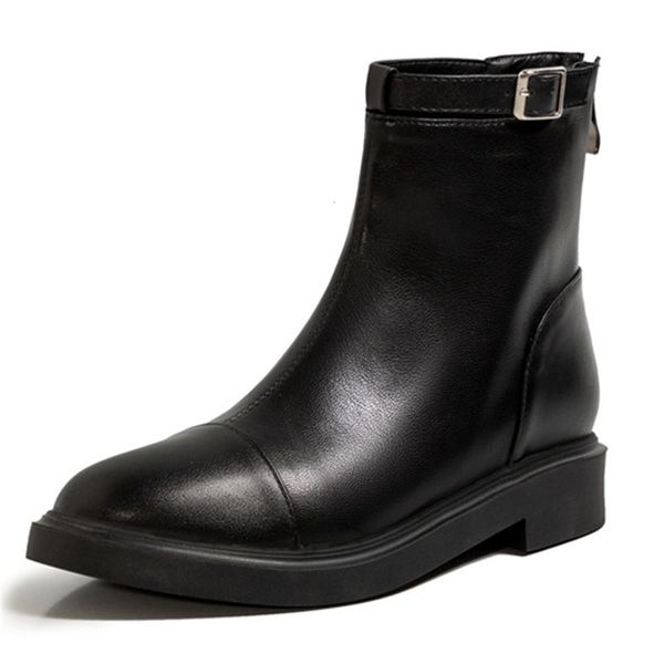 

asumer large 34-43 buckle toe round heels comfortable women's boots, Black