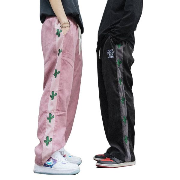 

cactus embroidered casual pants hip hop loose ins trend skateboard straight men men's, Black