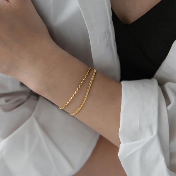 

bangle simple double-layer snake bone bead chain charm bracelet for women fashion design does not fade party jewelry gift, Black