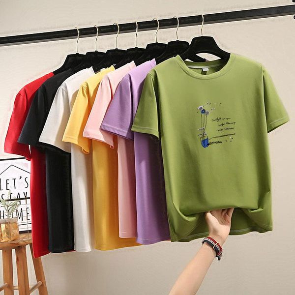 

women's t-shirt 2021 summer milk silk print three-dimensional pattern ol commuter round collar short-sleeved, White