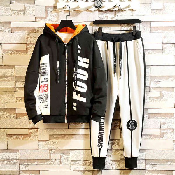 

men's tracksuits wool hooded hoodie, warm thick winter coat, zipper cardigan, sports jacket for students + pants 954k, Gray