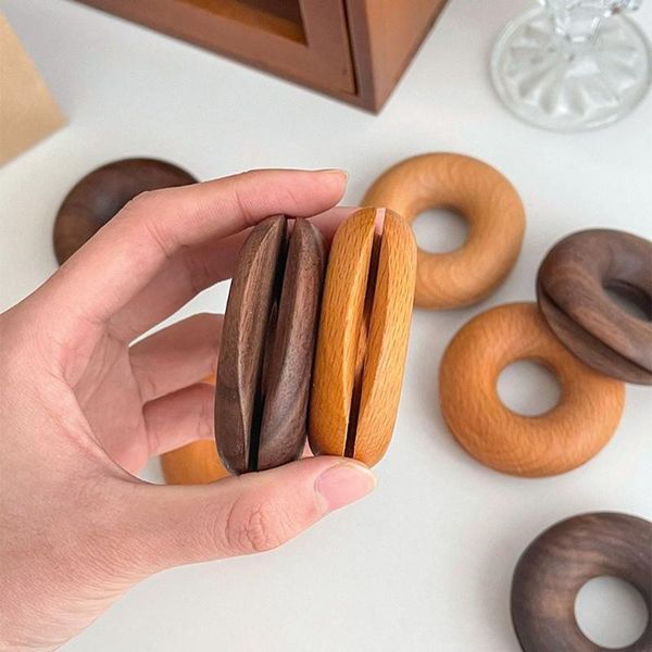 

bag clips creative doughnut shaped snack tea sealing strips beech donuts black walnuts wooden circular clip home supplies