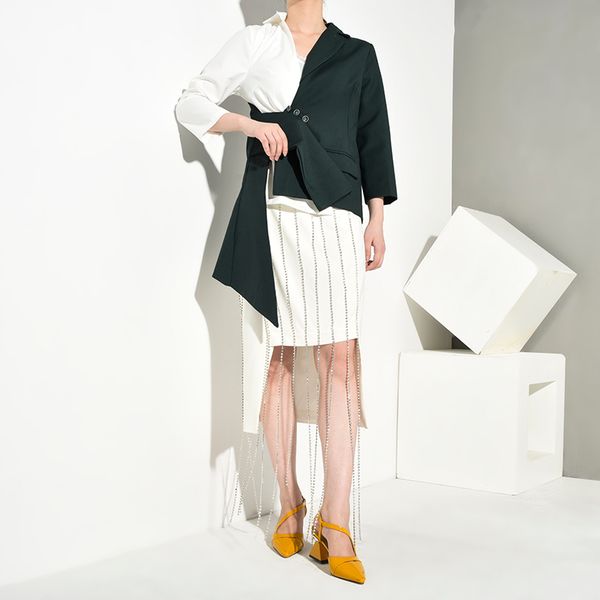 

women's jackets [eam] loose fit greend split joint asymmetrical jacket lapel long sleeve women coat fashion tide spring autumn ja4240 u, Black;brown