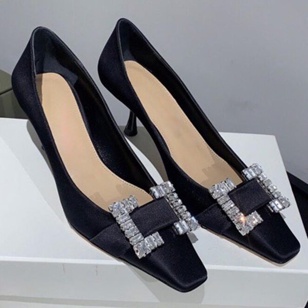 

square toe women shoes autumn casual single brand buckle solid pumps female dress, Black