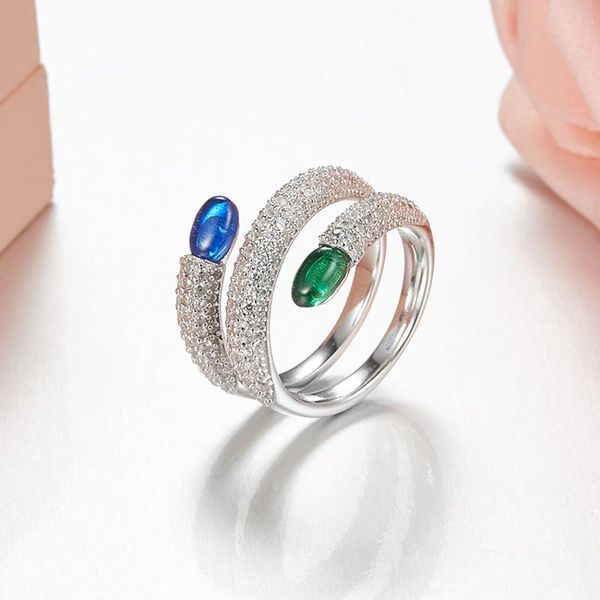 

cluster rings soelle fine design 925 sterling silver cubic zirconia candy double finger women trendy blue and green stone jewelry gift, Golden;silver