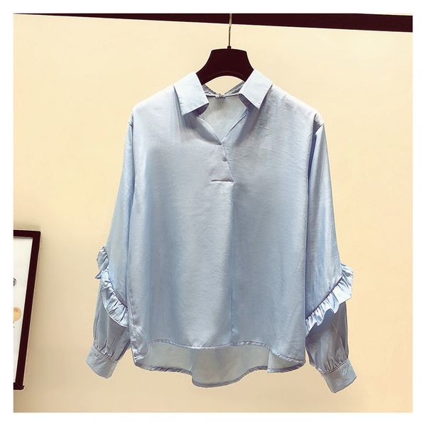

spring fashion women's long sleeves turn down ruffles blouse shirt women casual shirts a2202 210428, White