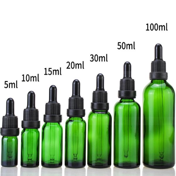 5 ml-100 ml grüne Glas-Flüssigkeitsreagenz-Pipettenflaschen, Augentropfer, Aromatherapie, ätherische Öle, Parfümflaschen
